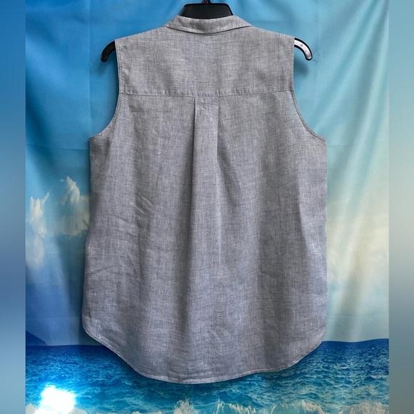 Frank & Eileen Fiona Sleeveless Classic Linen Blouse Size: M Gray - Picture 9 of 15